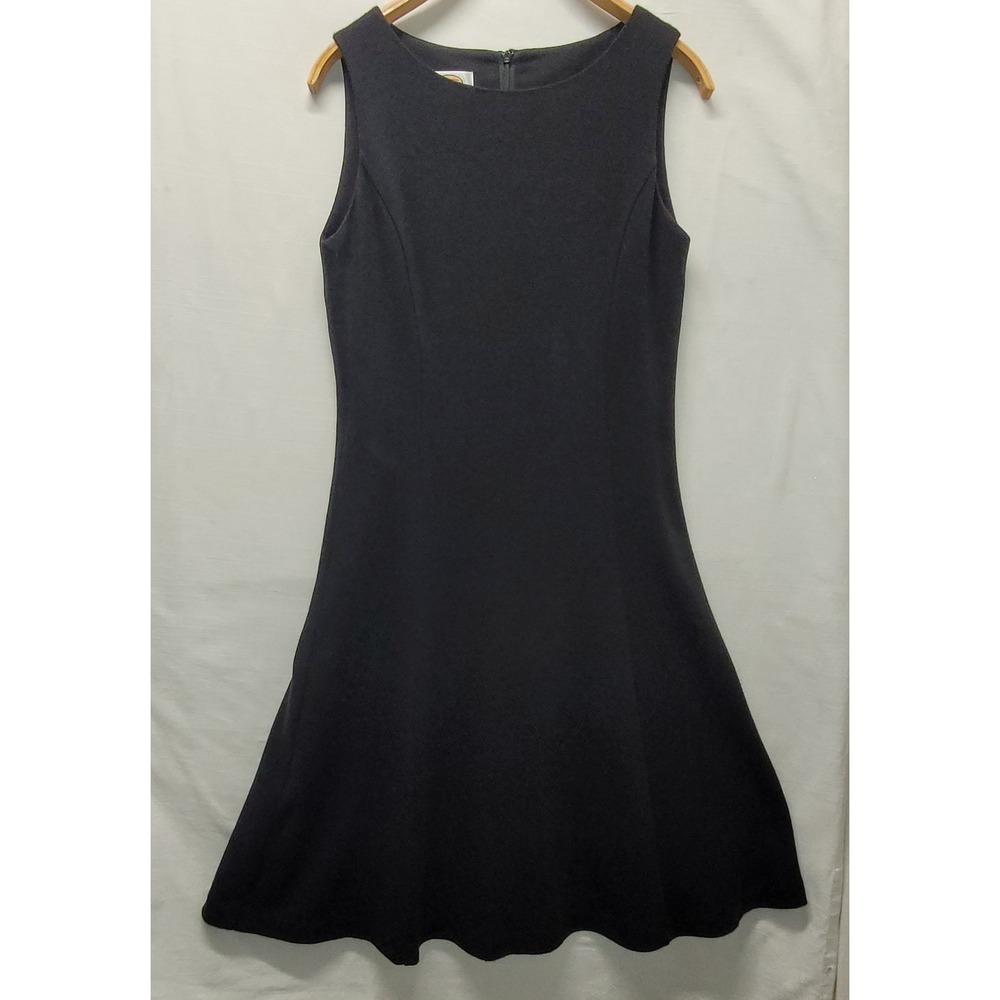 Talbots Medium Black Fit N Flare Lined Knit Dress Wool Blend Knee Hong Kong VTG